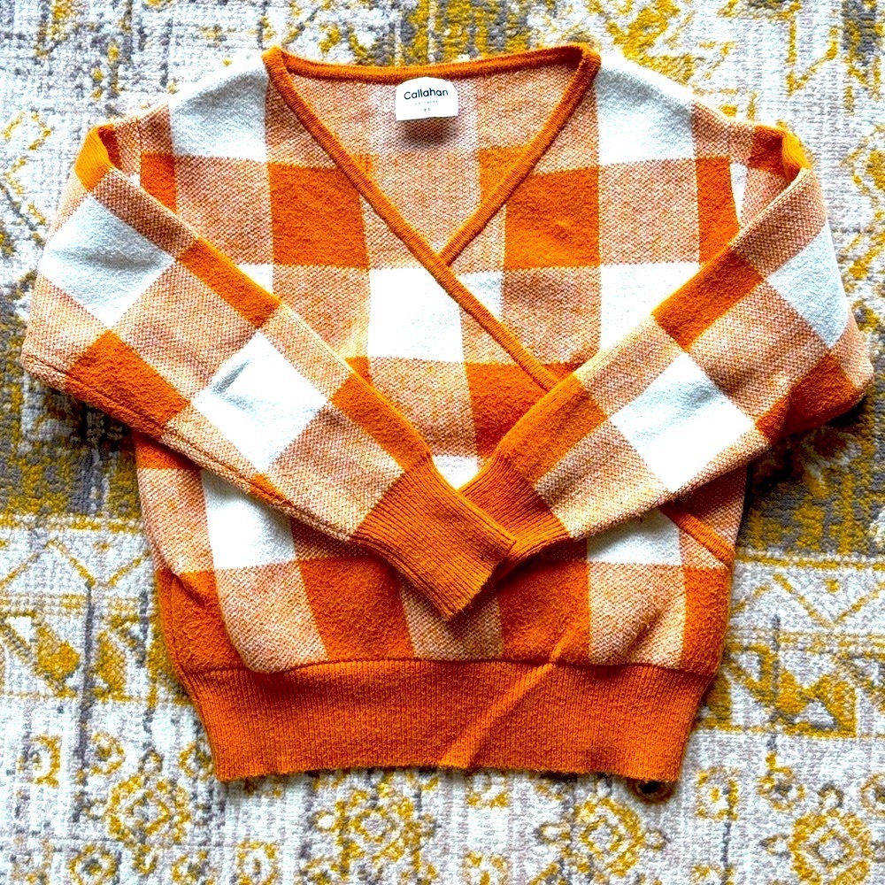 Anthropologie Callahan V-Neck Sweater in Orange and Cream